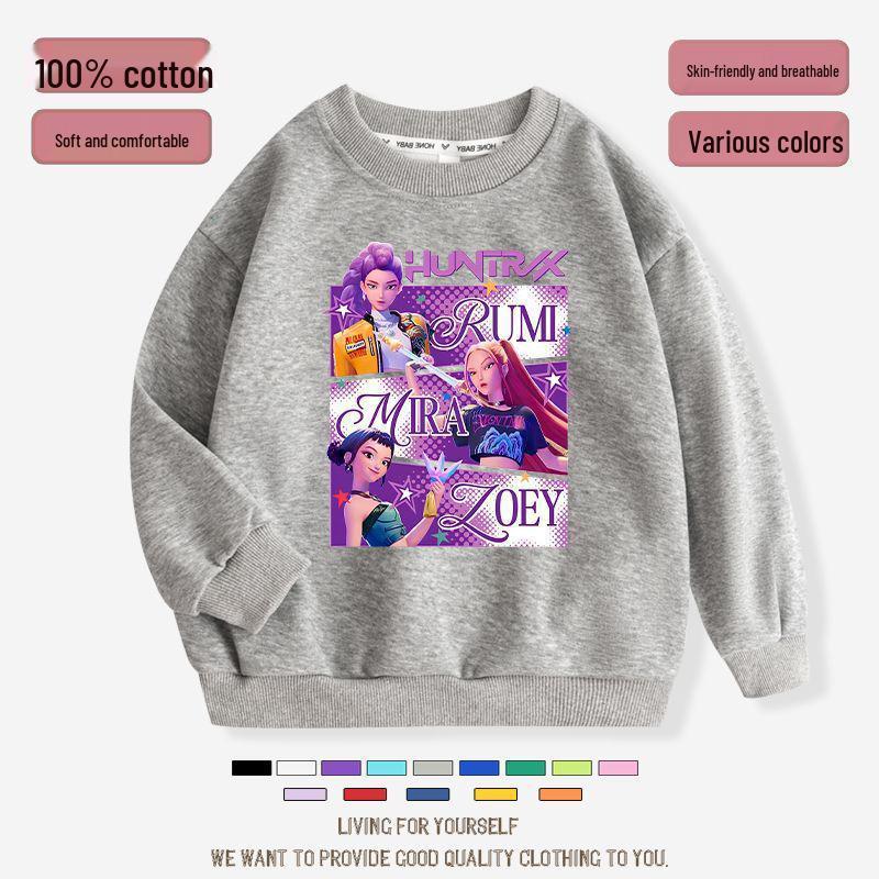 K-pop Monster Hunter Witch Girls' Hoodie - Stylish Autumn/Spring Round Neck Casual Top for Children