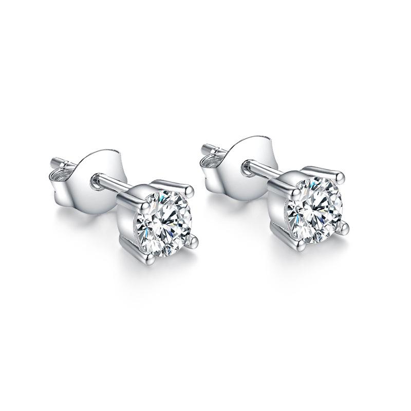 S925 Sterling Silver Four-Prong Solitaire Stud Earrings – Elegant Classic Design for Women