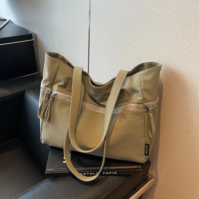 Large Capacity Zipper Bag Monochromatic Versatile Fashionable Shoulder Bag Soft Simple Popular Bag