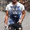 Mens 3D Tiger Print Short Sleeve Crew Neck T-Shirt Breathable Medium Stretch Casual Fashion Tee for OutdoorParty Weekend Wear