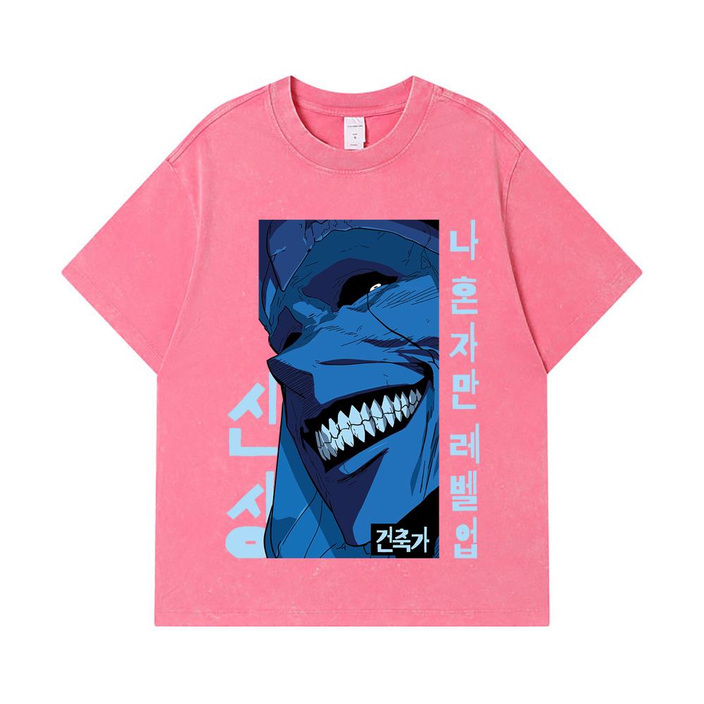 275 GSM Washed T-shirts 100% Cotton Solo Leveling V16 Print Unisex Heavy Cotton T Shirt