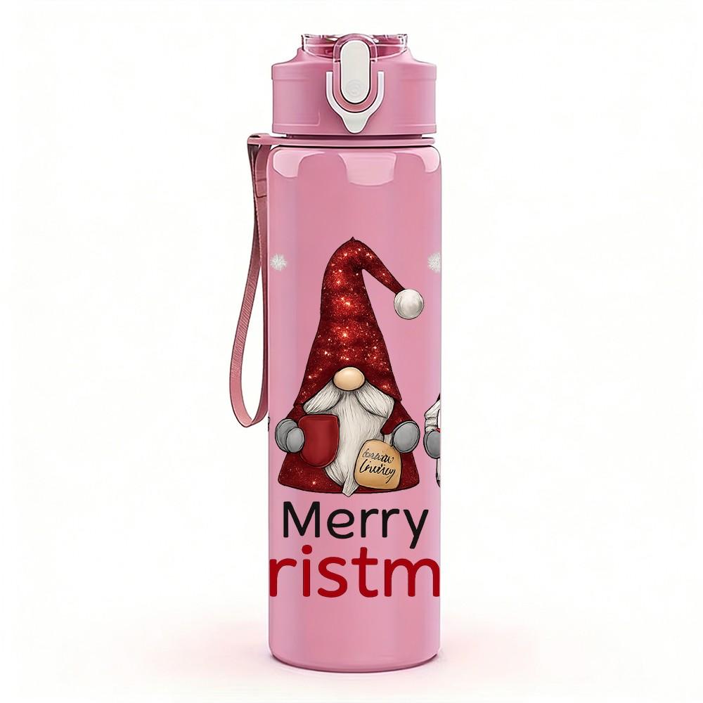 1PC Three Gnome Christmas Print 750ml Color Plastic Sports Water Bottle Leakproof Flip Straw Lid Suitable for Sports Office Home Use