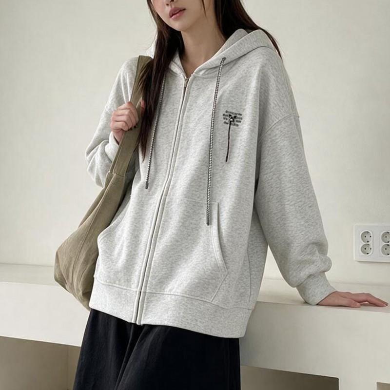 Womens Oversized Hooded Zip-Up Sweatshirt Jacket Casual Loose Fit Cotton Blend Long Sleeve 2026