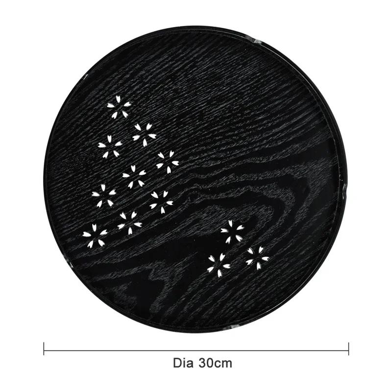 

Круглый деревянный поднос, сервировочная тарелка, большой черный кофейный сервировочный поднос для завтрака, тарелка для фруктов, поднос для китайского чая, деревянная утварь Dia 30cm