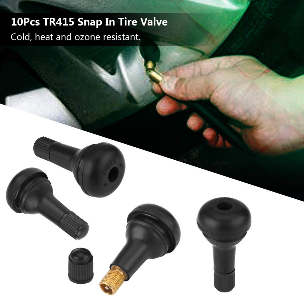 TR415 Car Tire Valve Stem, Tire Rubber Valve, Short Rubber Valve, Tubeless, Set of 10, Anti-Degradation, Ozone Resistant, Automotive
