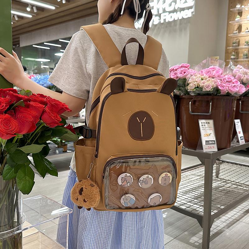 Cute Capybara Casual Student Large Capacity Waterproof Backpack Fashionable Backpack for Class High Appearance Double Shoulder Carry