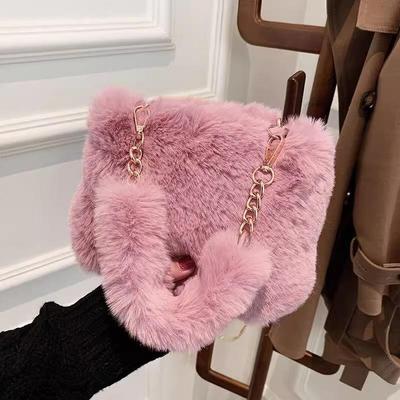 Plush Faux Fur Tote Bag for Women Winter Shoulder Bag Casual Fluffy Crossbody Bags Fashion Chain Handbag Girls Soft Purse