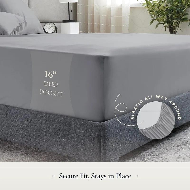 Extra Deep Pocket King Size Sheets Sets Fits Mattress Cover Split Head Flex King Sheet Set Bed Sheets Double Brushed Easy Fit 4 Piece Set FlexTop