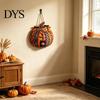 Cartello Appeso in Legno di Halloween Zucca Patchwork Appendiporta, Decorazione Casa Raccolta Autunnale con Foglie d'Acero Bacche, Parete Frontale Rustica Stagionale