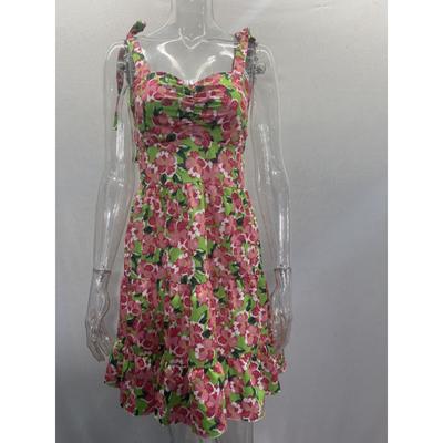 Women's Fashion Summer Spring Flower Pattern Print Sleeveless High Waist Casual Dresses