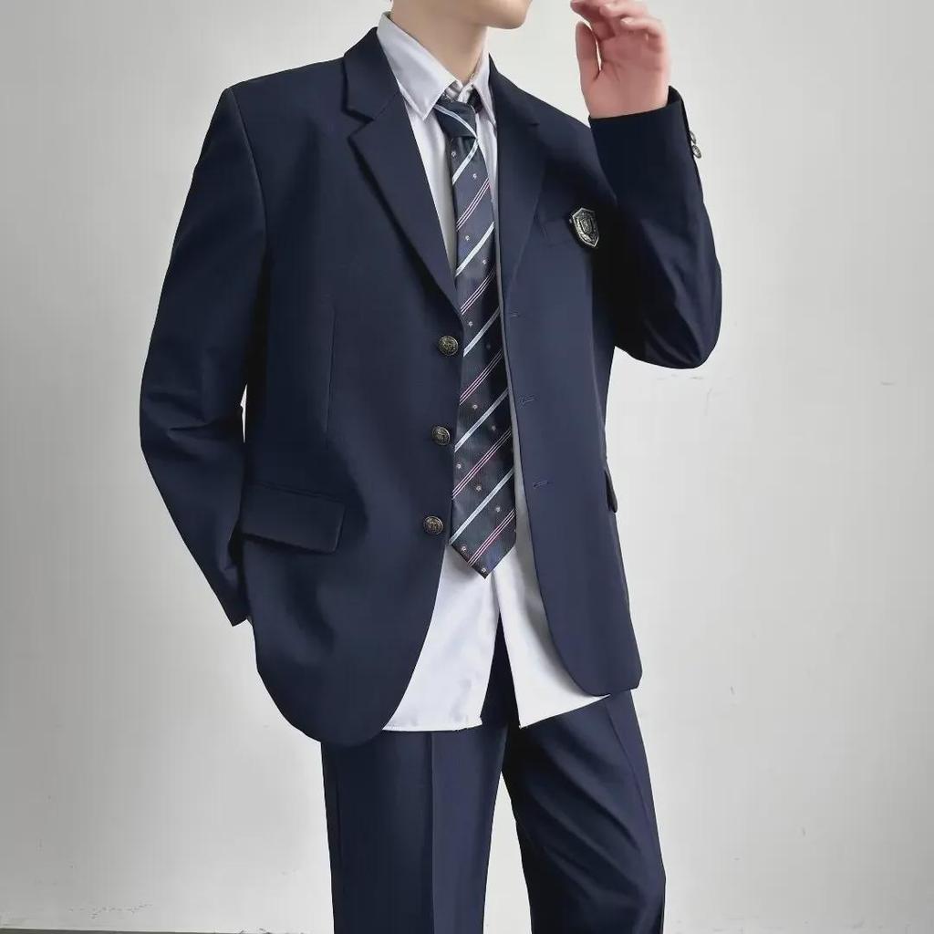 Unisex College Style Single-Breasted Black Jacket with Badge for Spring/Autumn