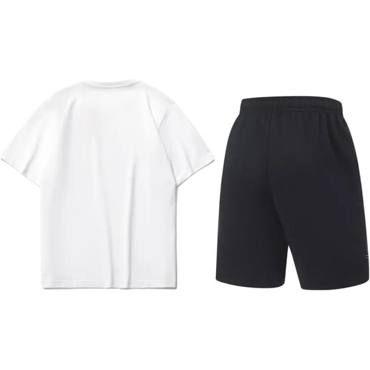 Li-Ning Cartoon Logo Print Round Neck Pullover Short Sleeve T-Shirt Fashion Comfortable Versatile Shorts Casual Sports Set AHSUA21-1+AKST543-3