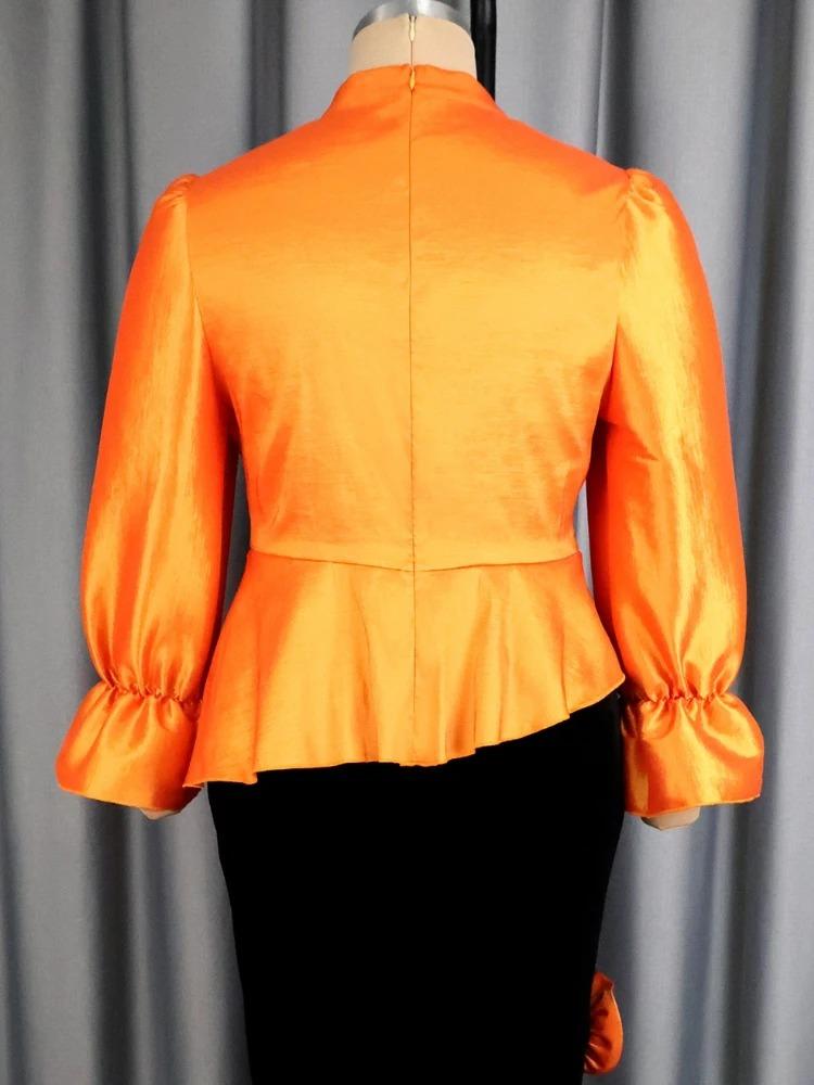 Elegante Damen Glänzende Satin Tops V-Ausschnitt Puff Lange Ärmel Unregelmäßiges Schößchen Slim Bluse Hemd Lässig Party Weiblich Winter Neue Mode