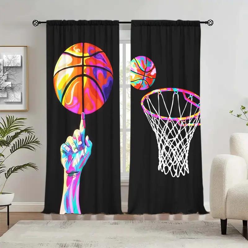 2 Stück Lebendige Basketball-Druckvorhänge, für Lichtfilterung konzipiert, Qualitätsmaterial, Ideal für Sportbegeisterte Heimfenster