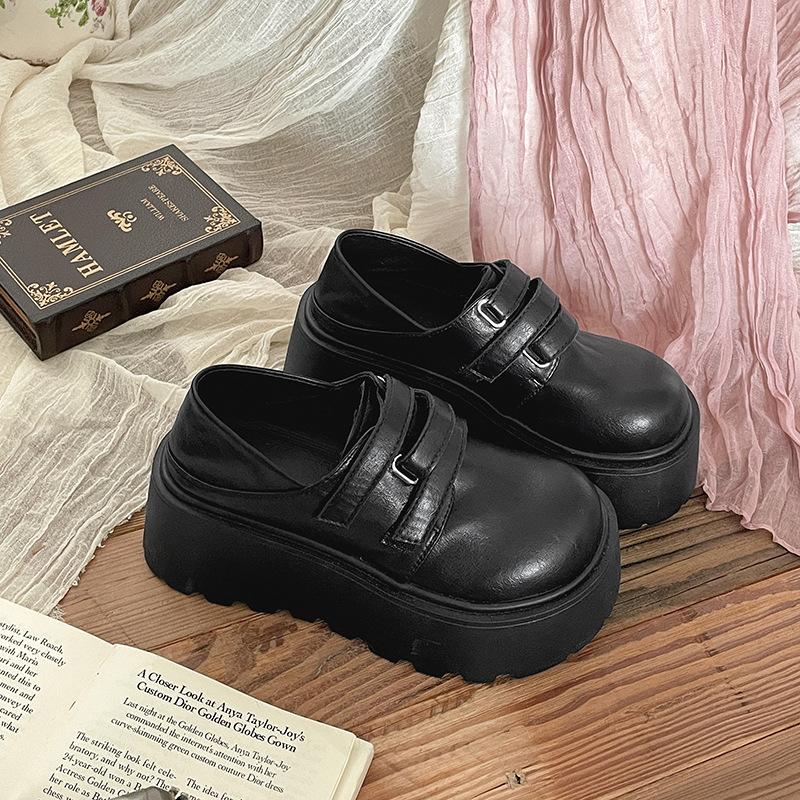 

Black British style round head platform small leather shoes women s 2025 new spring versatile height increase Mary Jane Love single shoes 40 чёрный