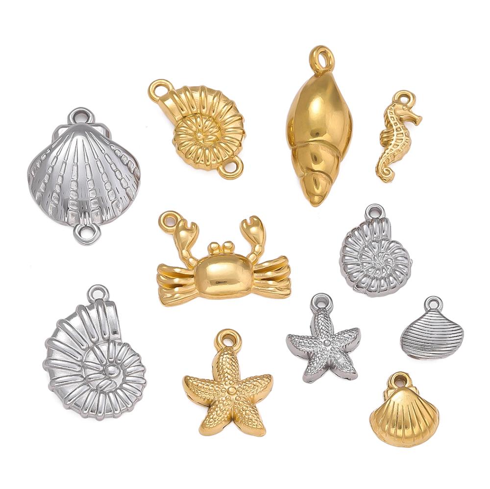 2Pcs Stainless Steel Ocean Theme Shell Starfish Turtle Conch Charms for DIY Handmade Earring Necklace Bracelet Jewelry Making