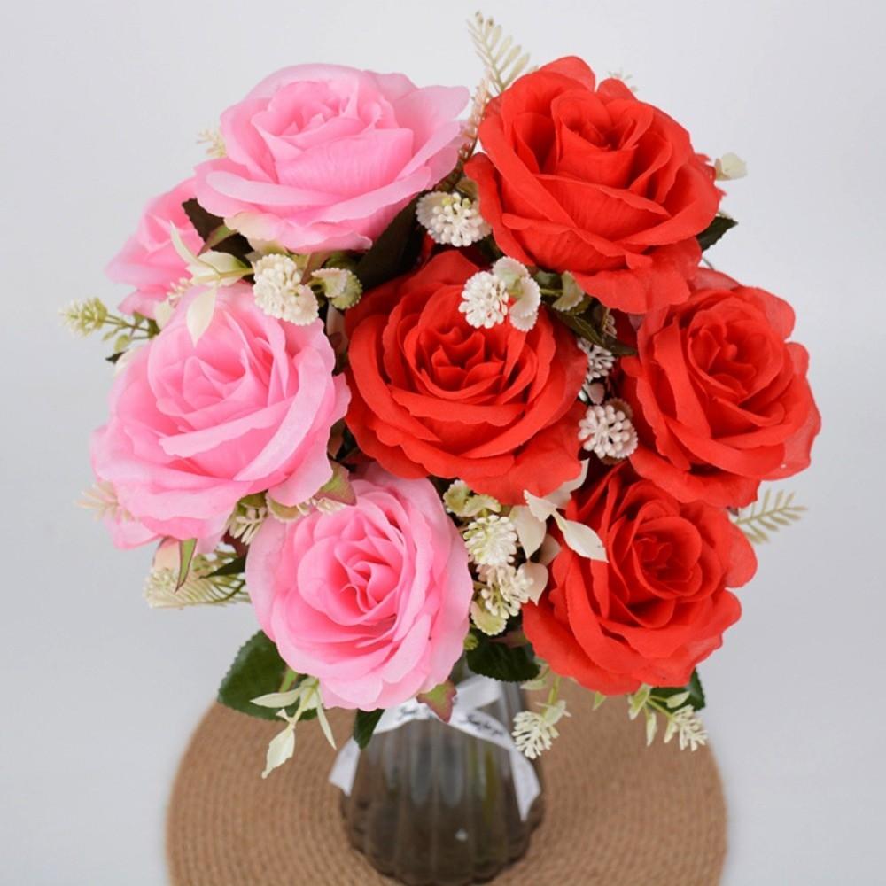 New 7 Heads Real Happy Flower 10 Colors Mini Natural Simulated Rose Photography Photo Gift Crystal Grass Bouquet Home Decorative