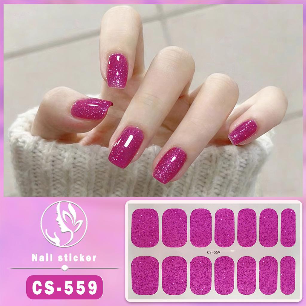 CS Waterproof No-Cure Gel Nail Wraps, Full Cover Korean Style Sparkling Solid Color Nail Stickers, Nail Patch Films