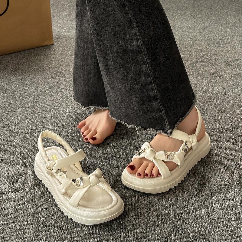 Fashion Sandals Women's Summer Fashion Thick Bottom Roman Shoes Casual Beige Black Flat Cross Strap Slip On Sandales for Women 2025