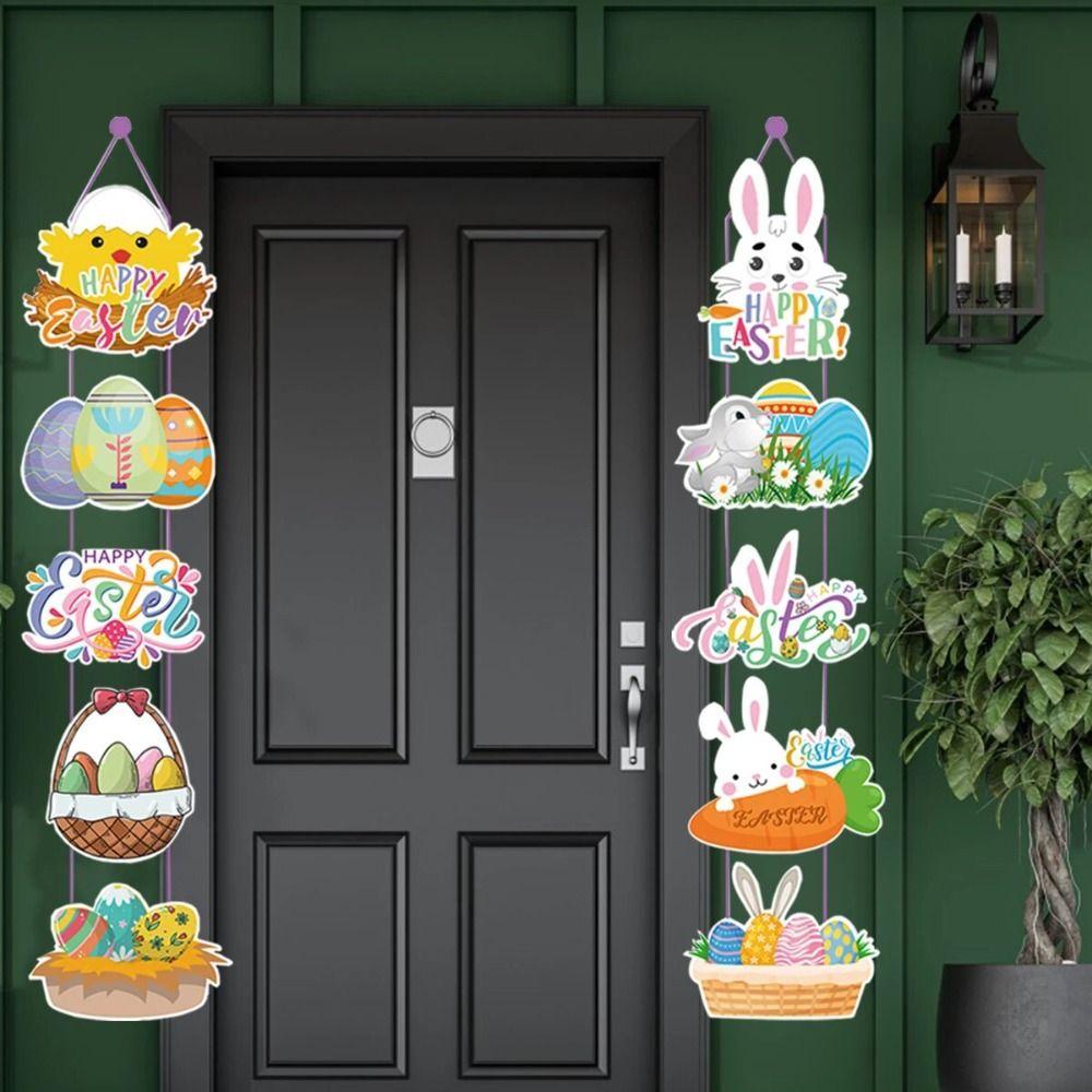 10Pcs/set Carrot Pattern Easter Door Pendant Bunny Paper Door Hanging  Easter Party