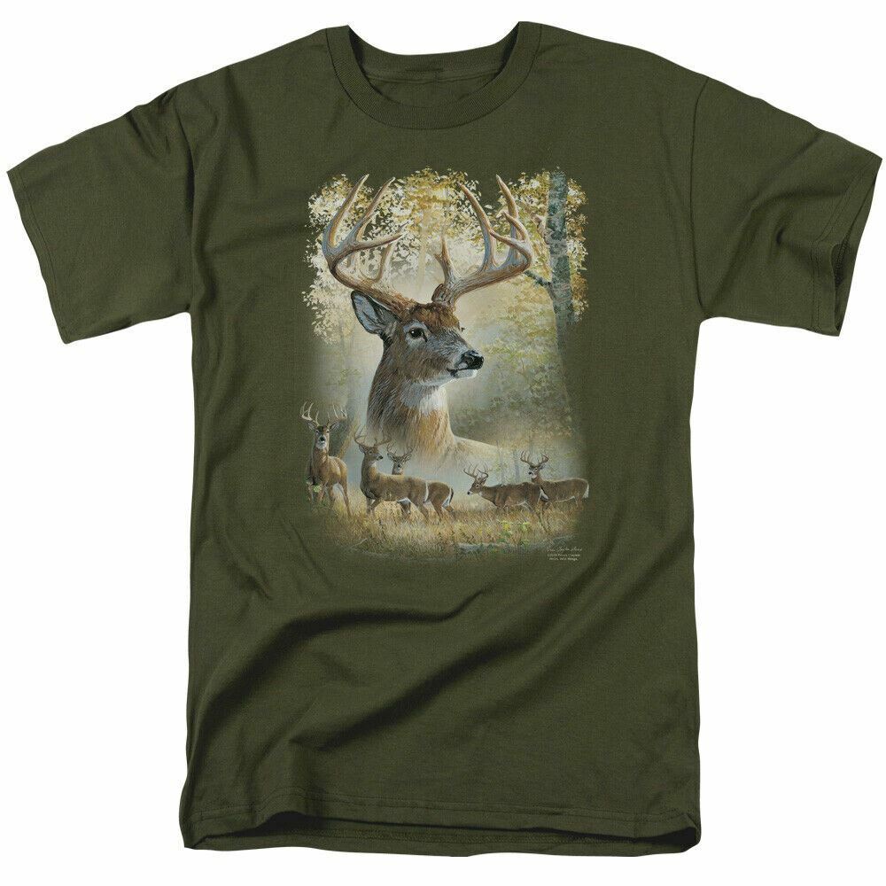

26 Wild Wings Bucks T Shirt Mens Licensed Deer Buck Tee Military Green Unisex T-Shirt XXXXL