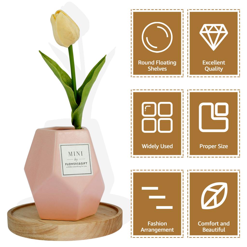 3/6 Stück Wandregal Set Eichenholz Rund Hängeregal Wanddeko Set Wandmontiertes Ausstellungs-Wandregal für Schlafzimmer Wohnzimmer