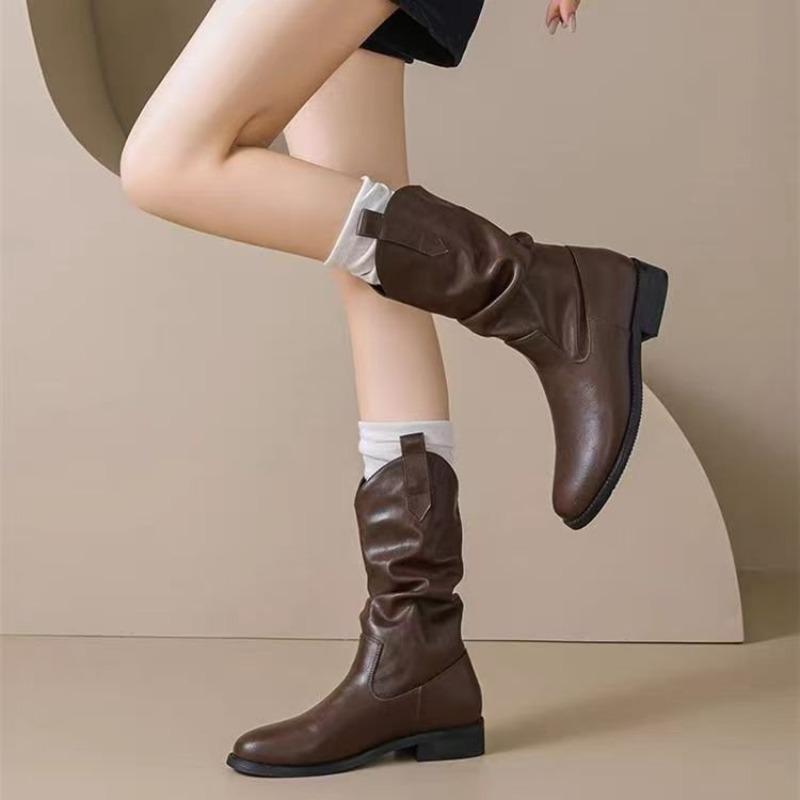 

Универсальные ботинки Мартин, ретро ковбойские ботинки, женские новые осенние плиссированные ботинки-чулки, рыцарские женские одинарные ботинки 40 коричневый