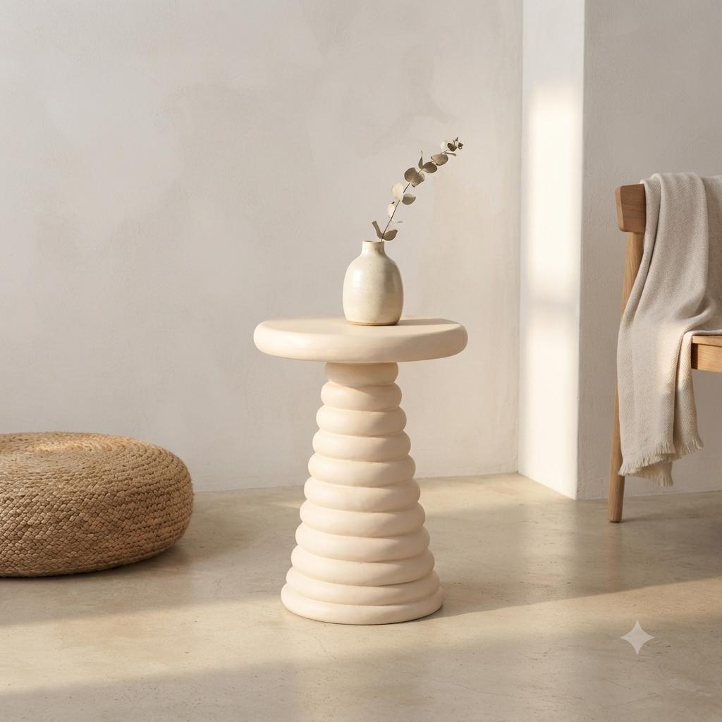 Modern Aluminium Side Table | Beige Sculptural Accent Table