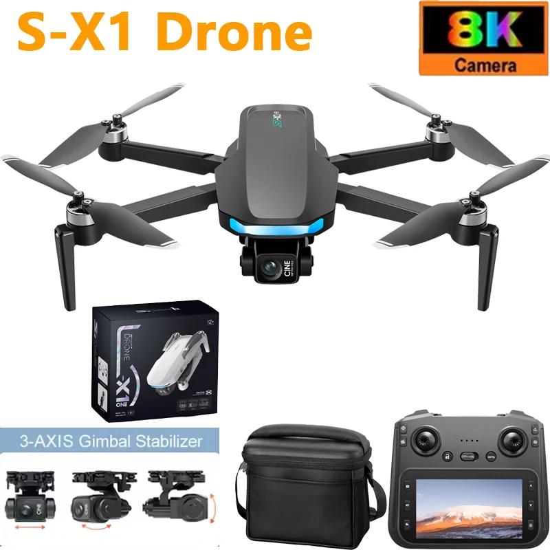 2025 NY S-X1 Mini Drone med Stor Skjerm 3-akset Gimbal Anti-risting Luftbårne Børsteløse Droner 5G GPS 8K HD Kamera EIS RC Quadcopter