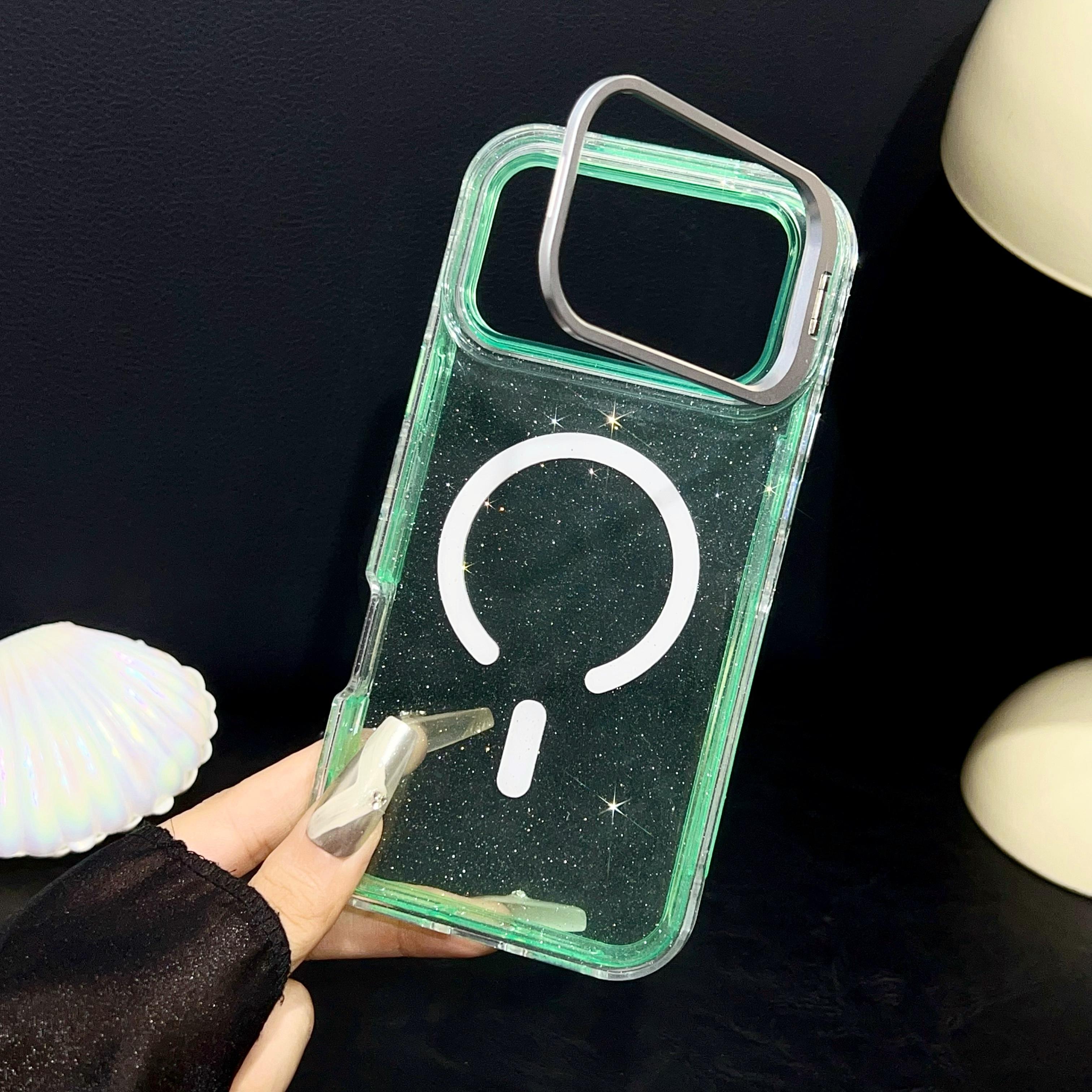 

Роскошные блестящие чехлы Glitters ForMagsafe для iPhone 17 16 15 14 13 Pro Max Ударопрочный металлический чехол-конфета с магнитом Прозрачный чехол iPhone17 Pro Max зелёный