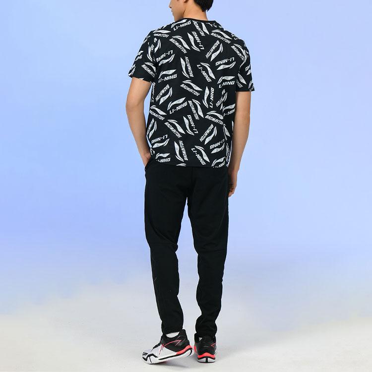 Li-Ning Sports Life Full-Print Multi-Color Logo Breathable Round Neck Short Sleeve T-Shirt Men Tops Black AHSR867-5