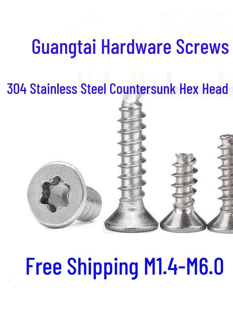 

304 Stainless Steel Torx Flat-End Self-Tapping Screw GB2670.2, Type B, Flat Head M1.7x2.364 M1.7*6, head size 3.2 (100 pcs)