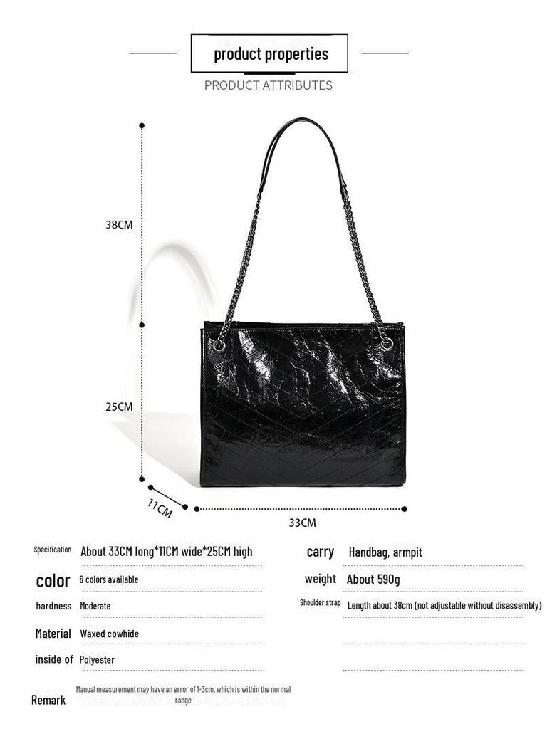 Damen 2025 Rindsleder Diamantkette Schulter Messenger Tote – Pendeltasche mit großem Fassungsvermögen