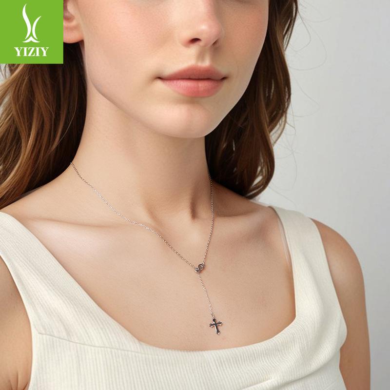 S925 Sterling Silver Eternal Cross Y Necklace, Pop Infinite Love Collarbone Chain