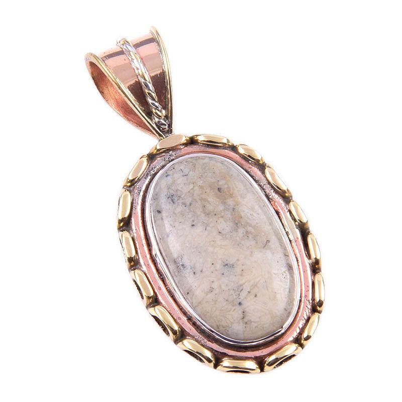 Natural Dendrite Opal 925 Solid Sterling Silver Gift TwoTone Pendant 1.50" W3N60
