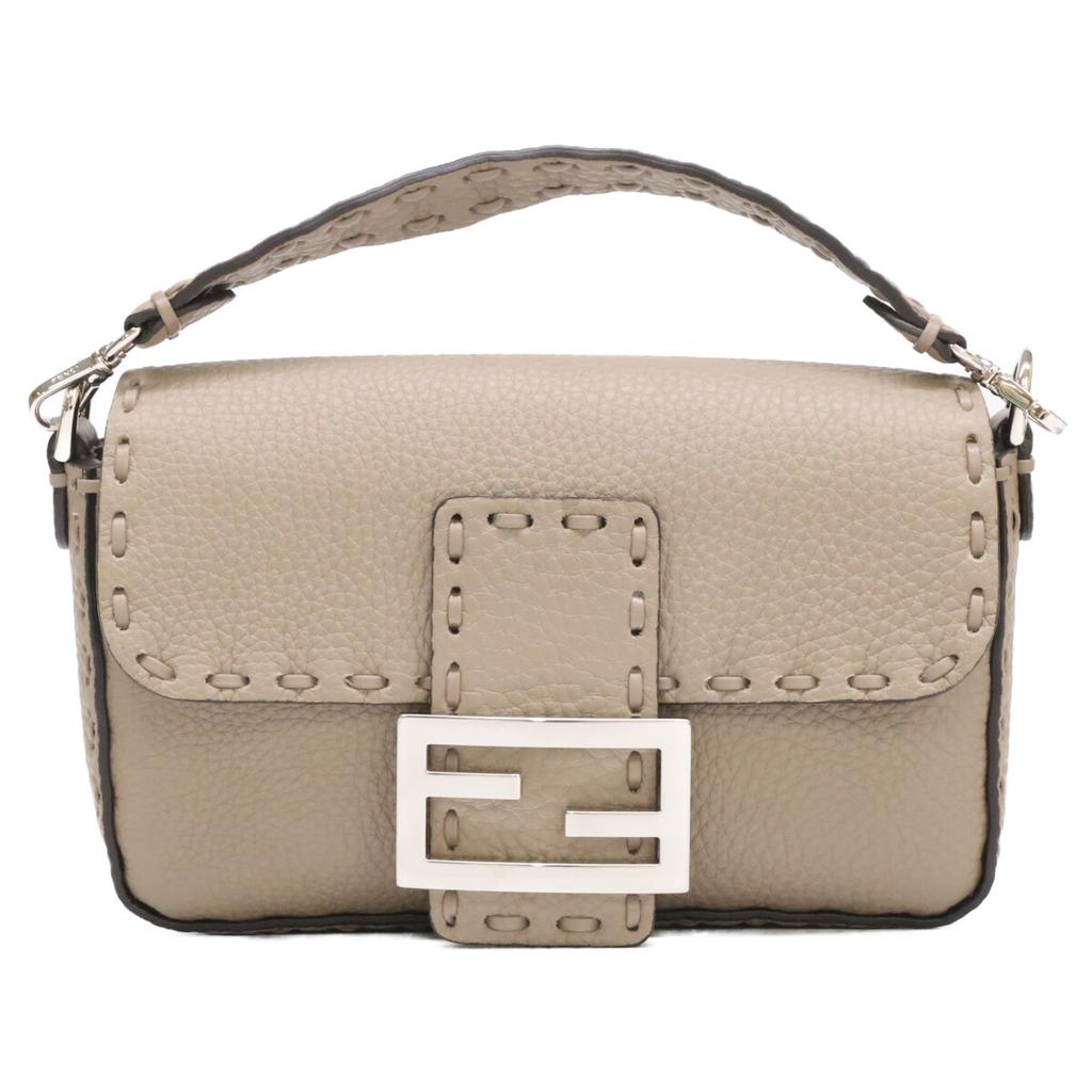 FENDI 8BS017 Selleria Mini Bucket 2-Way Chain Shoulder Bag Handbag Taupe/SVHardwareUsed