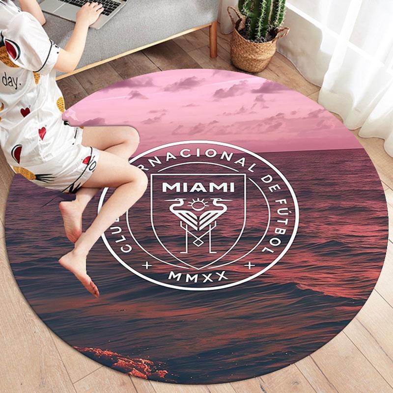 Inter Miami CF Round Area Rug,Carpet Rug for Living Room Bedroom Sofa Playroom Decor,Non-slip Floor Mat