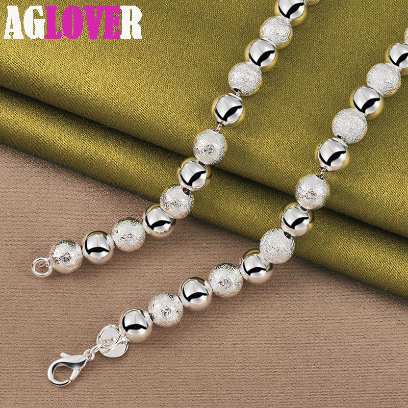 925 Sterling Silver 8mm Bead Ball Chain Matte Smooth Necklace Jewelry