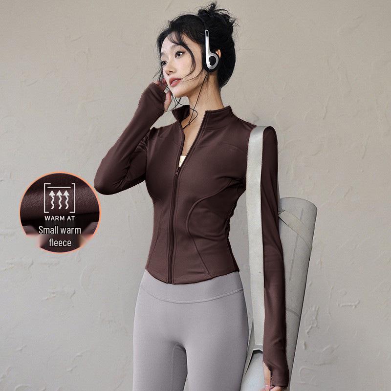 Damen Frühlings-Yoga-Bekleidung 2026: Dünne Fleece-Sportjacke mit Stehkragen, Reißverschluss, enganliegend für Laufen & Fitness.