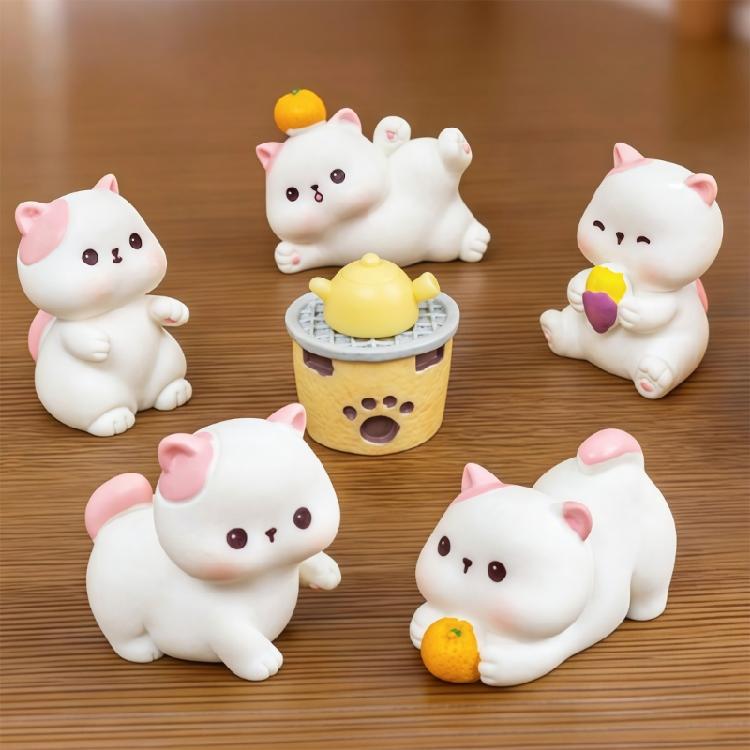 11Pcs Funny Cats Brewing Tea Miniature Statue Resin Art Piece Collectible Ornaments For Creative Desktop Shelf Displays