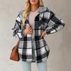Women's Fashion Classic Casual Fleece Check Jacket Long-Sleeved Autumn/Winter Button-Fastening Colour-Block Hooded Coat