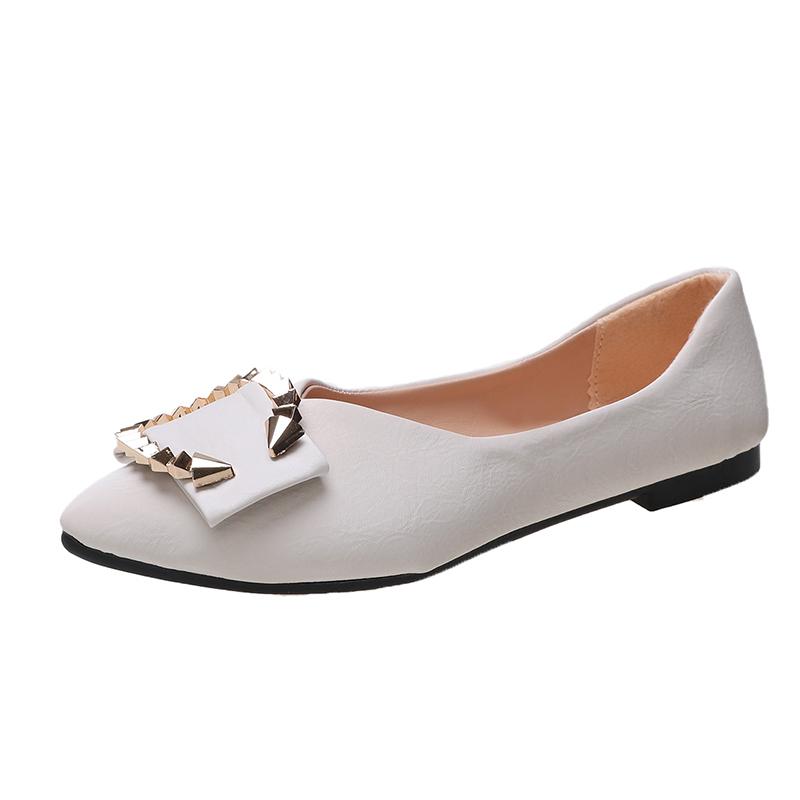 Women's Flat Single Shoes 2024 Spring Metal Button Pointed Toe Casual Shoes for Women Shallow Slip On Office Ladies Flat Shoes
