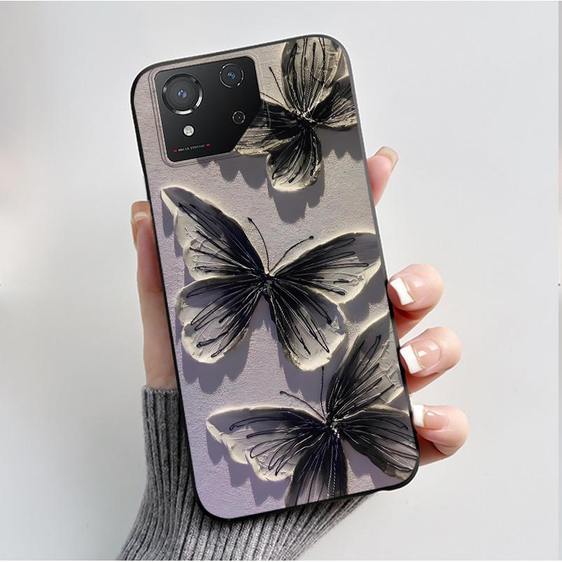 For ASUS ROG Phone 8 Case For ROG Phone 8 Pro Case Capa Soft Silicone Black Shell Cover Cute Flower Cartoon Printing Phone Cases