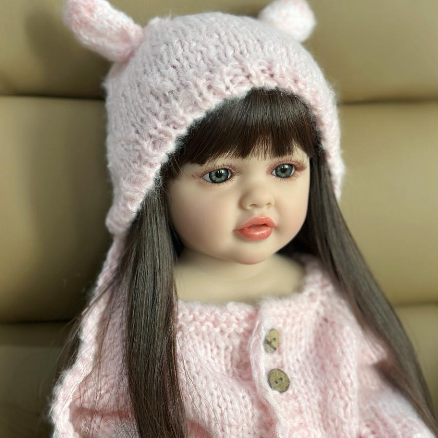 BZDOLL 55 CM Full Vinyl Body Lifelike Reborn Baby Long Hair Girl 22 Inch Doll Toy Realistic Princess Toddler Bebe Gift