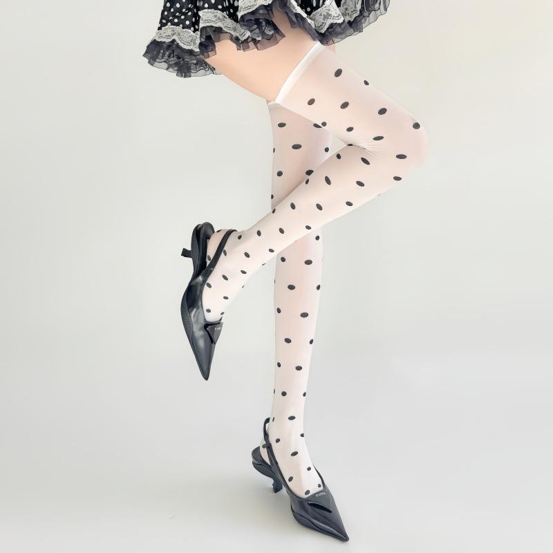 

Black Polka Dot Over-the-Knee Long Socks One size белый