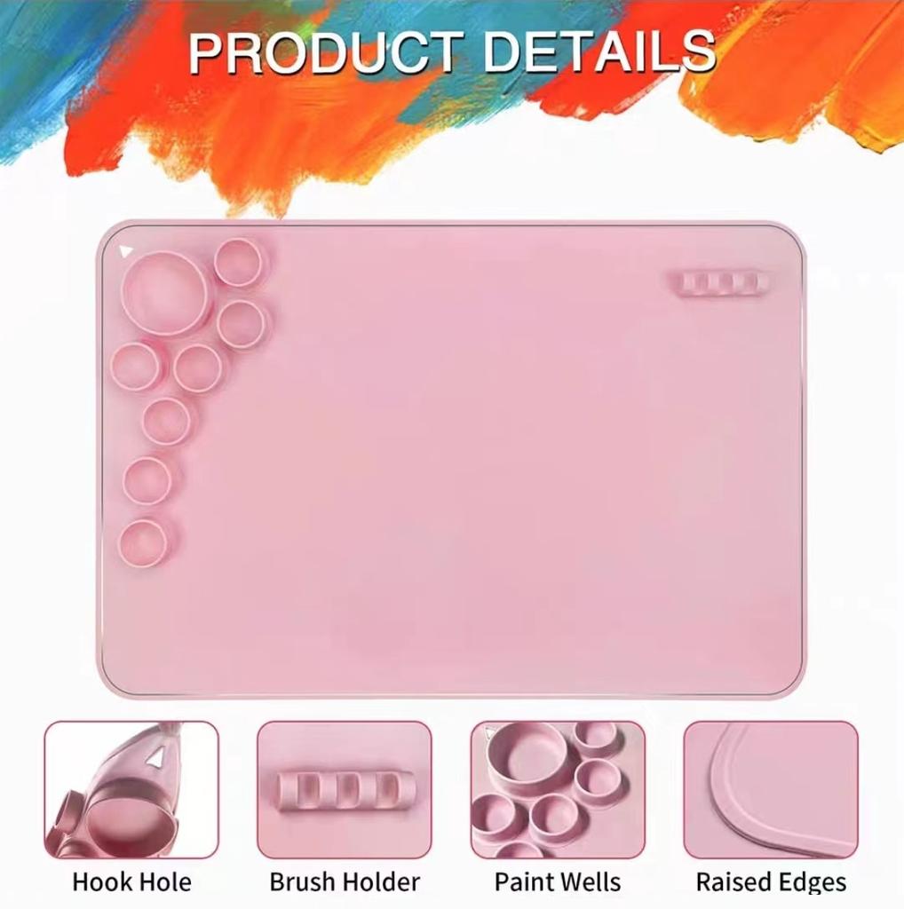 Kid Color Craft Educational Silicone Drawing Mat Washable Easy Clean Non-sticky Graffiti Reuse Pad Non Slip Painting Palette Cup