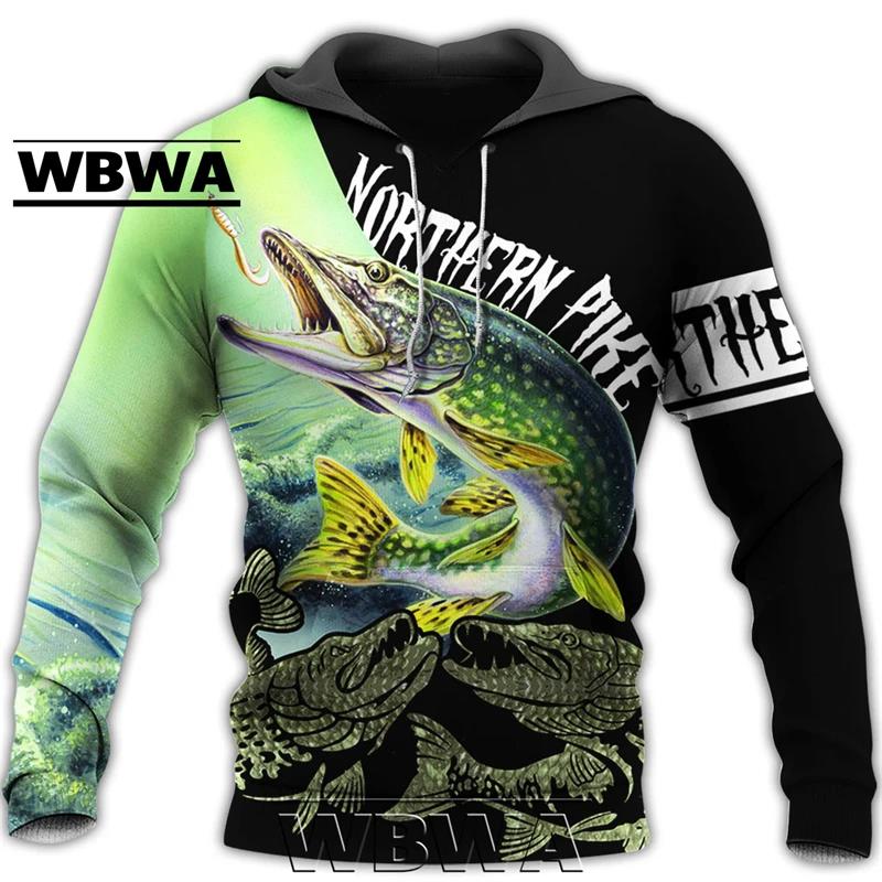 Autumn 3D Fishing Printed Hoodies Fashionable Casual Sports Long Sleeved Men's Hooded Sweatshirts