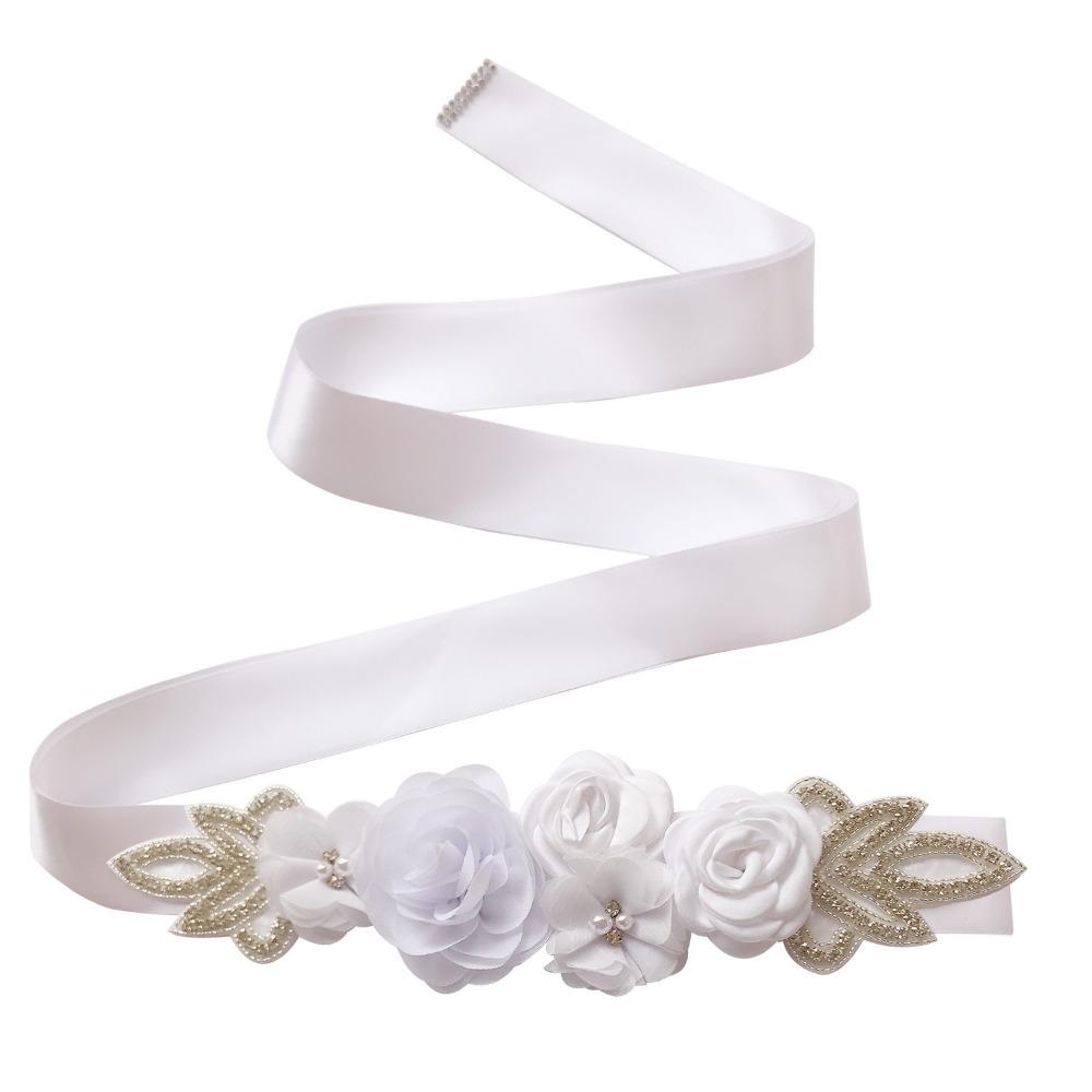 Creative Wedding Flower Waistband Rhinestone Beaded Floral Applique Sash Bridal Dress Accessories