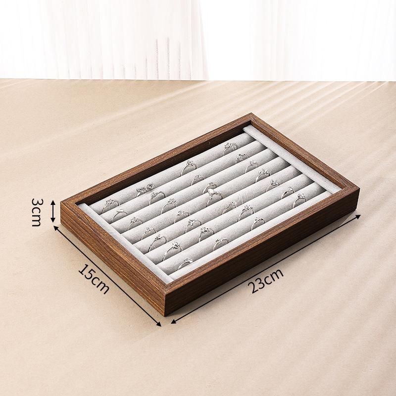 Shopping Mall Counter Jewelry Tray Display Walnut Box Flannel Jewelry Storage Large Capacity Ring Necklace Display Tray