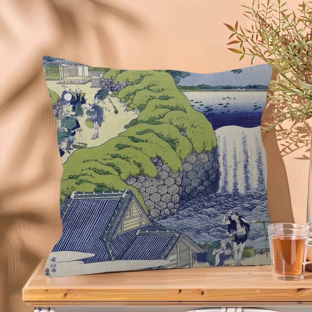 Vintage The Great Wave Katsushika Hokusai Office Cushion Pillowcase Car Cushion Cover45X45CM Lumbar Pillowcase Sofa Pillowcover